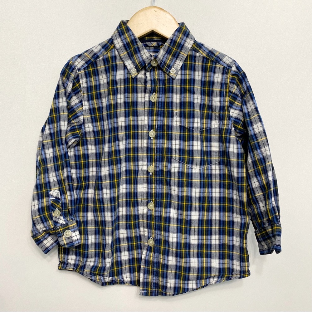 the children's place | plaid navy yellow button down shirt 4t